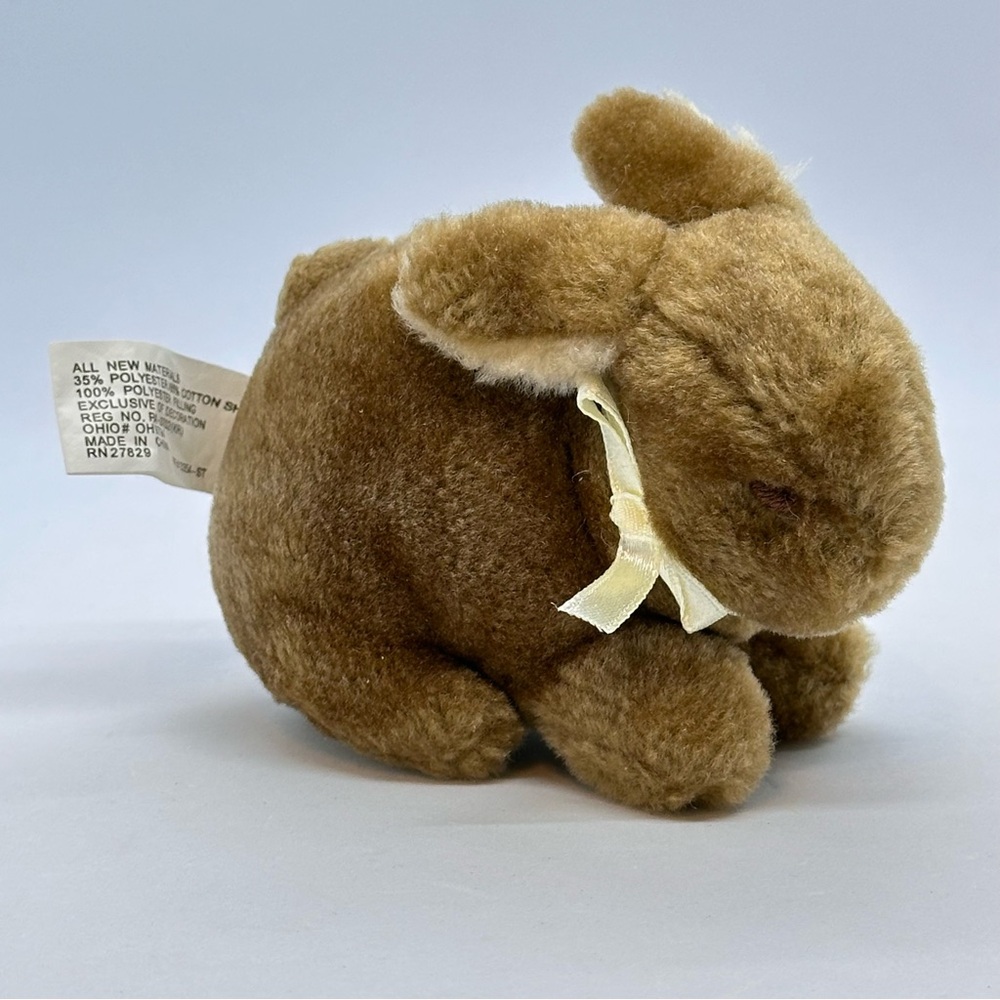 Carter's Mini Bunny Rabbit Plush 4.5" Brown  Yellow Ribbon Bow Rashti Sewn Eyes